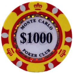 Bundle of 25 yellow monte carlo poker chips