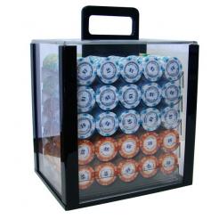 1000 monte carlo poker chip set in an acrylic poker chip carrier with 10 chip trays